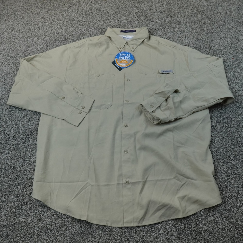NEW Columbia Shirt Mens 2XL Beige PFG Tamiami II Long Sleeve Fishing Button Up